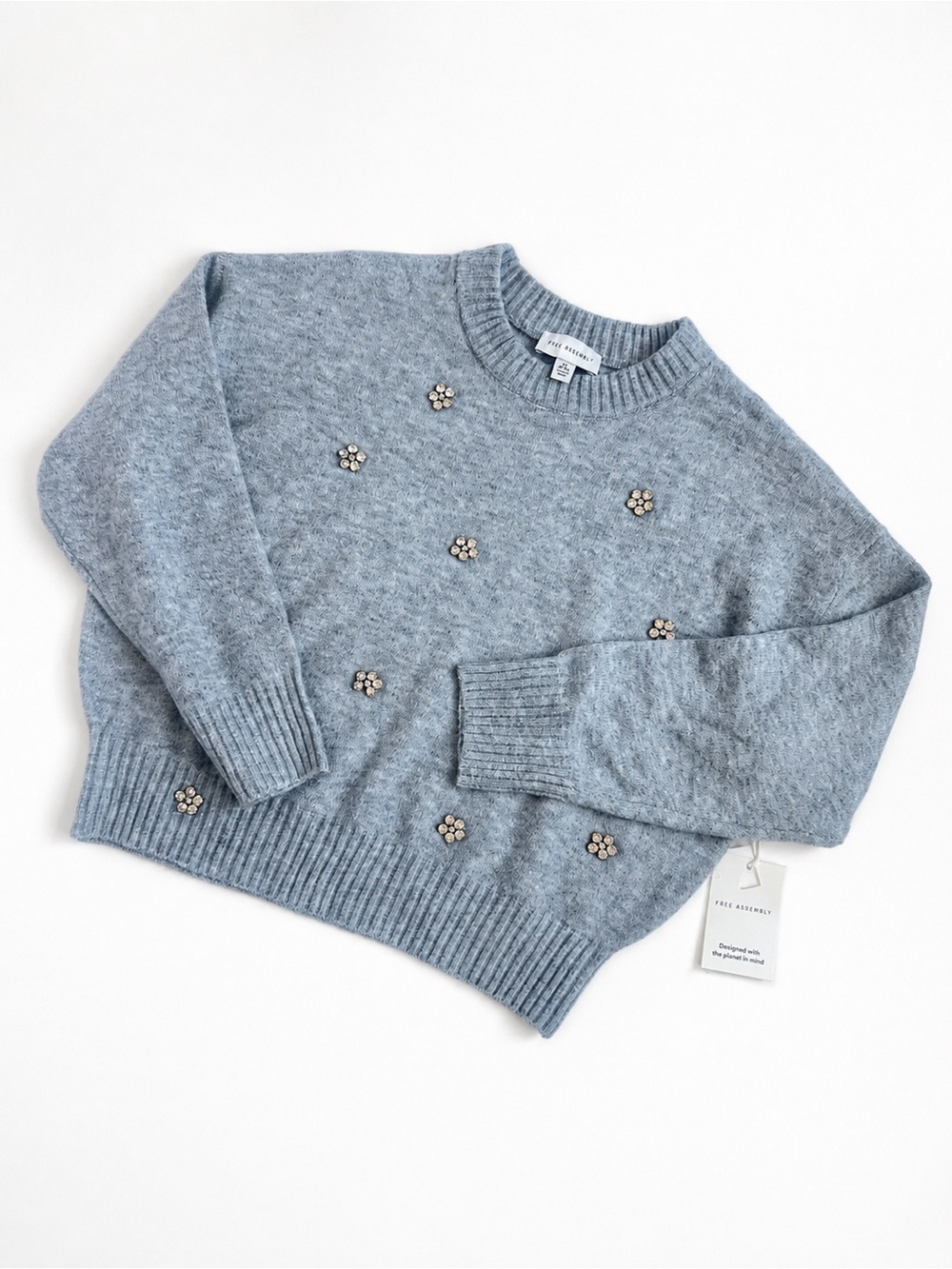 NWT Free Assembly Gray Rhinestone Embellished Sweater M